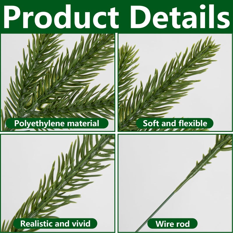 Alpurple 45 Packs Artificial Pine Needles Branches Garland- 10.2 x 2.5 Inch Green Plants Pine Needles- Fake Greenery Pine Picks for Christmas Garland Wreath Home Garden Decoration - Image 3